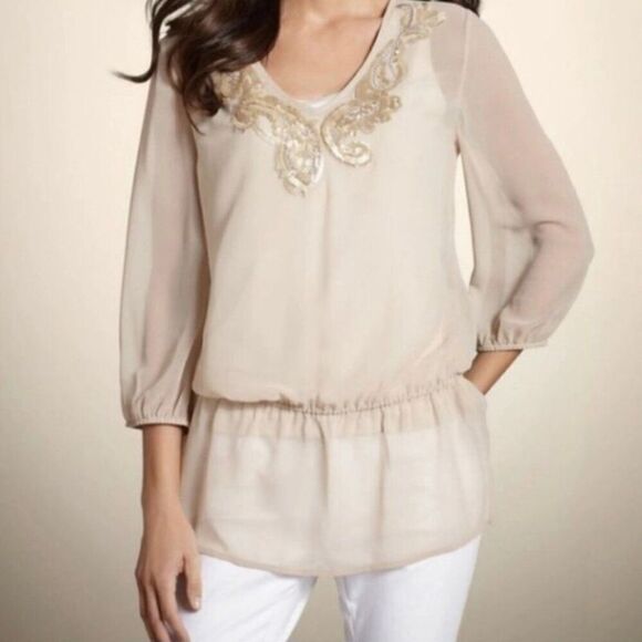 CHICO'S size 0 (small 4/6) embellished sheer tunic EUC luxe - Picture 1 of 6